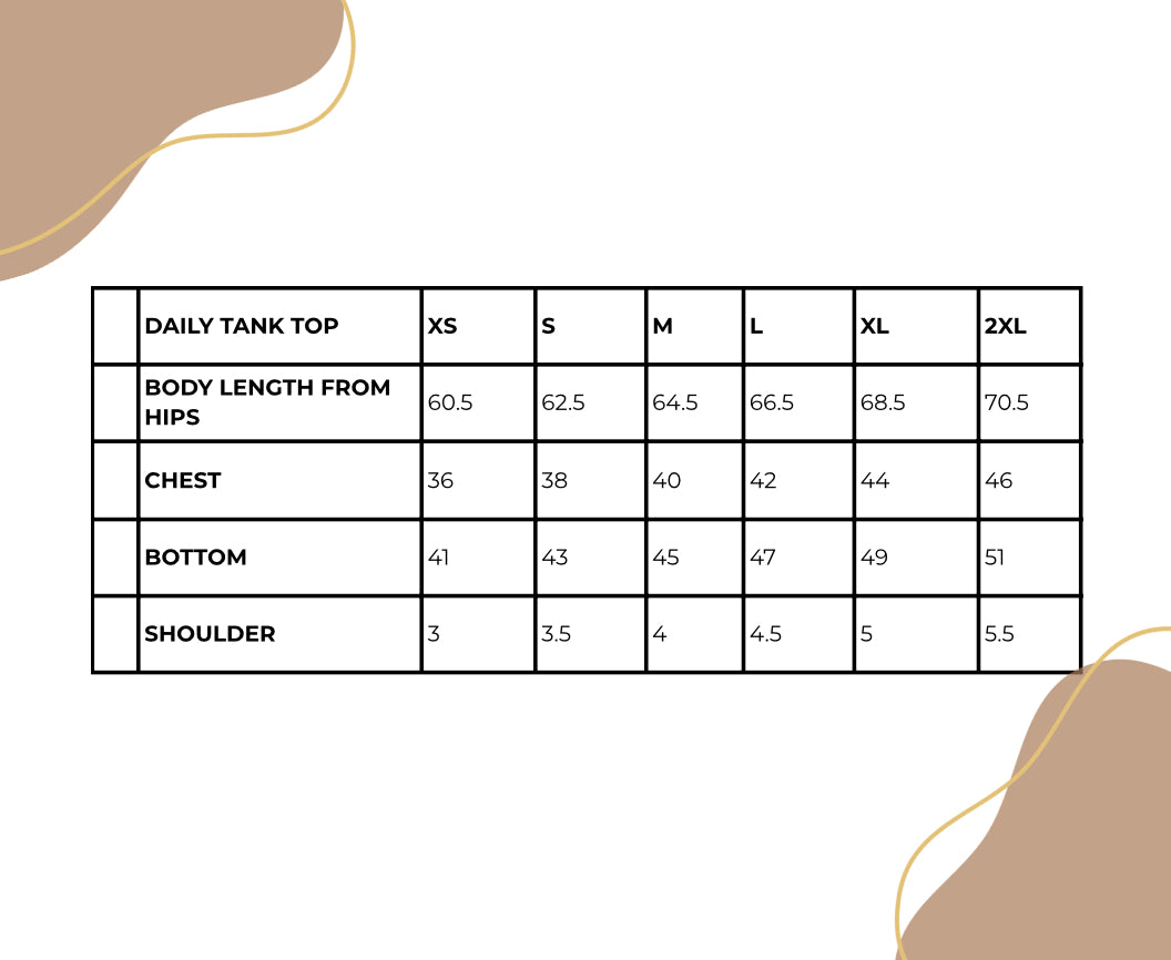 DAILY TANK TOP Size Chart