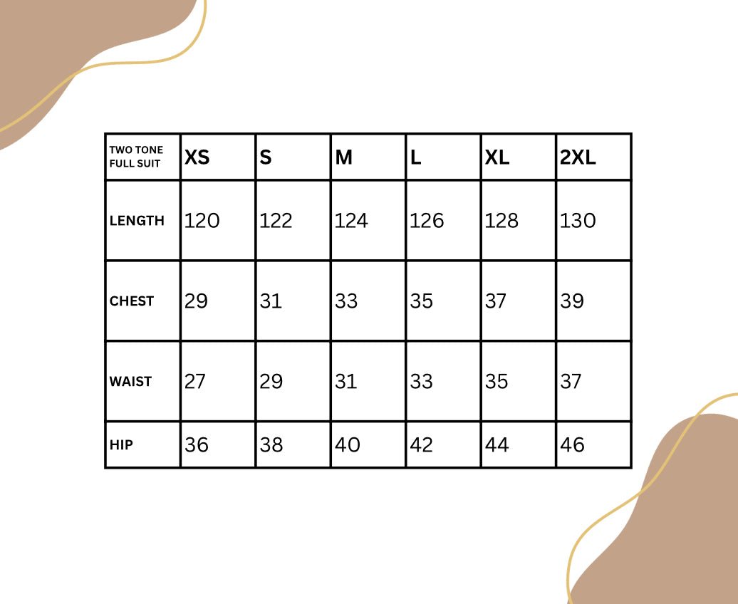 TWO TONE FULLSUIT Size Chart
