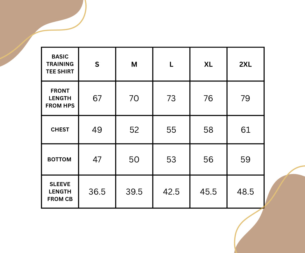 BASIC TRAINING TSHIRT Size Chart