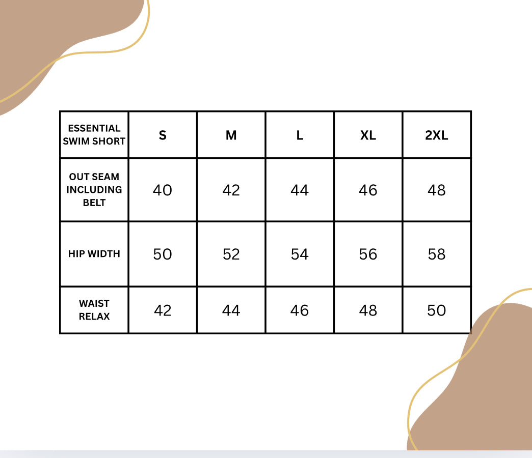 ESSENTIAL SWIM SHORT Size Chart