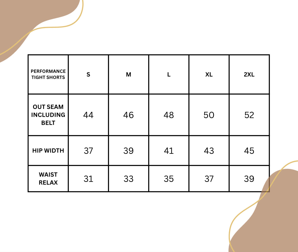 PERFORMANCE TIGHT SHORTS Size Chart