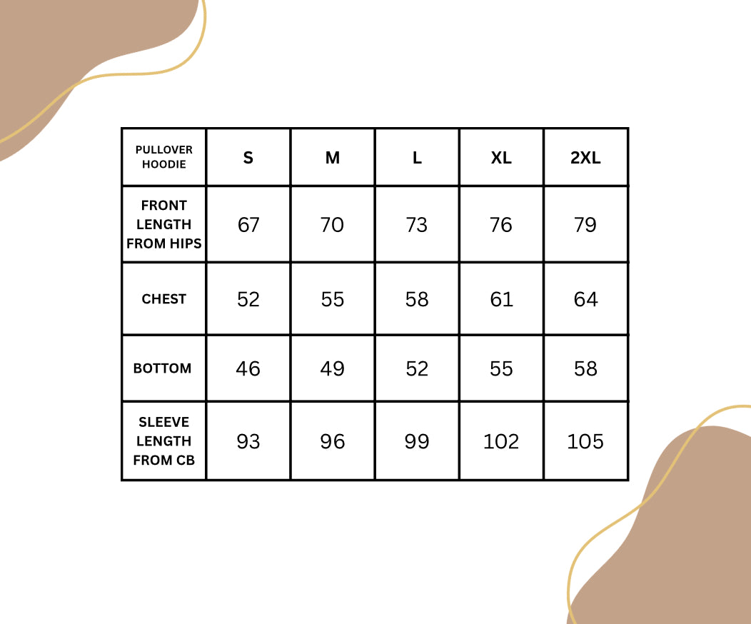 PULLOVER HOODIE Size Chart