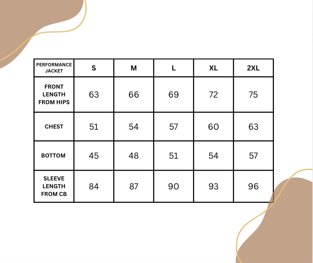 PERFORMANCE JACKET Size Chart