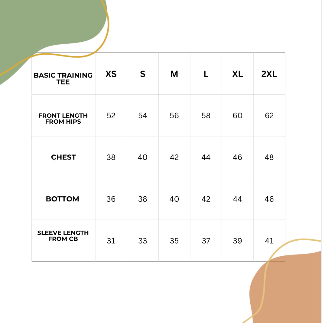 BASIC TRAINING TEE Size Chart