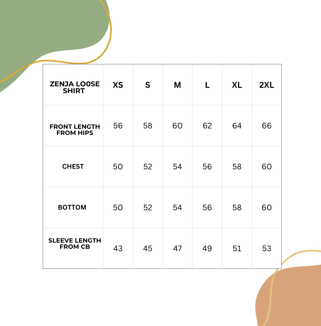 ZENJA LOOSE SHIRT - CARAMEL Size Chart